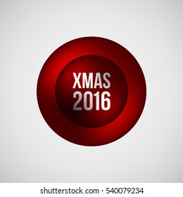 Red Merry Christmas, XMAS abstract round premium bubble badge, luxury button template with realistic shadow and light background for logo, design concepts, banners, web, print. Vector illustration.