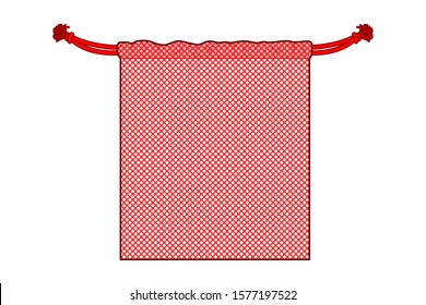 Red Mesh Drawstring Bag Template on White Background, Vector File