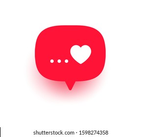 Red message bubble with heart. Happy Valentine's day, romance simple love symbol, icon. Greeting card design for web, email, social media, mobile app, banner. Vector illustration isolated on white