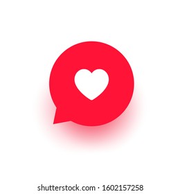 Red message bubble with heart. Happy Valentine's day, romance simple love symbol, icon. Greeting card design for web, email, social media, mobile app, banner. Vector illustration isolated on white