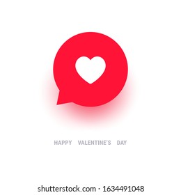 Red message bubble with heart. Happy Valentine's day text, romance simple love symbol, icon. Greeting card design for web, email, social media, mobile app, banner. Vector illustration isolated on whit