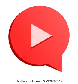 red message bubble with play video button 3d vector icon. video chat icon on white background
