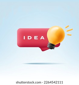 Red message with light bulb. Sign, symbol of ideas on a light background. For business concepts, energy storage, and social issues.