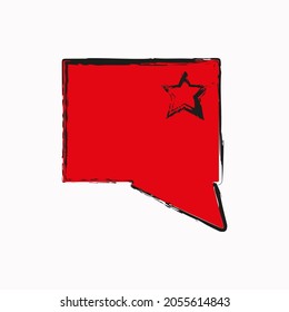 Red Message Sign With Star. Rectangle Speech Dialogue Icon. Communication Concept. Vector Illustration. Stock Image. EPS 10.