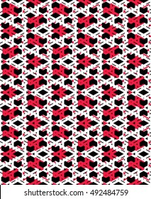 Red messy abstract seamless pattern with interweave lines. Vector ornament wallpaper. Endless decorative background, visual effect geometric tracery with rhombs.