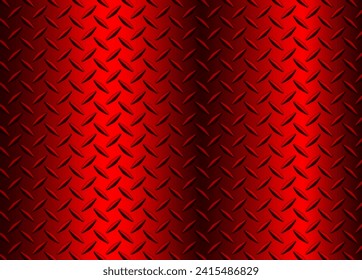 Red metal background with diamond plate texture pattern, shiny chrome texture, vector illustration.