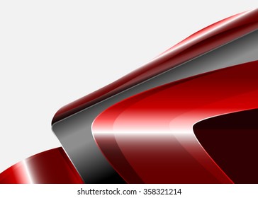Red and Metal Business Background with waves, grid and reflections. Business background, red and silver, vector illustration. Illustration of abstract background with a metallic element. Vector.