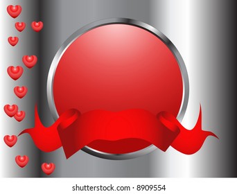 Red metal button with hearts
