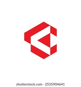Red Metal as C Letter and Back Arrow Industrial Logo Design Vector