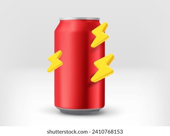 Red metal can with thunderbolts. 3d vector illustration