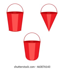 red metal fire buckets set vector illustration isolated on a white background