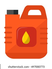Red metal fuel tank or jerry can for transporting and storing gasoline or jerry can diesel fuel on white background