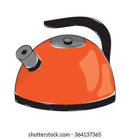 red metal kettle on the white background