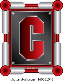 red metal letter C in black metal