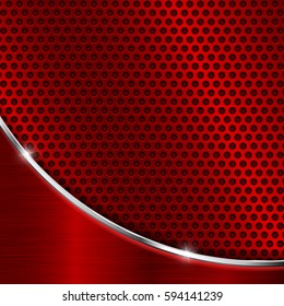 Red metal perforated background. Vector 3d illustration