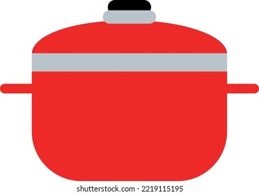 Red Metal Pot. Kitchen Crockery. Cooking Tool