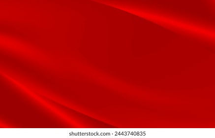 Red metal satin fabric silky wave background. Red silk abstract shapes with luxury background. Red luxurious background for celebration, ceremony, event, invitation card, advertising. Premium Vector.