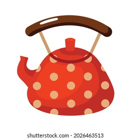 A red metal teapot with speckles. Vector clipart, white background.