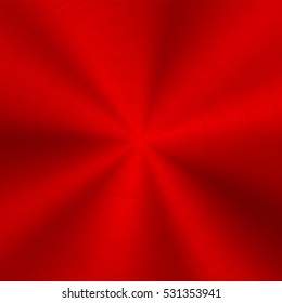 Red metal technology background with polished, brushed circular texture, chrome, silver, steel, for design concepts, web, posters, wallpapers and prints. Vector illustration.