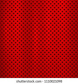 Red metal technology background with with seamless circle perforated pattern and circular polished, brushed texture, chrome, steel for design concepts, web, prints, wallpapers. Vector illustration