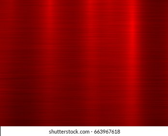 Red metal technology horizontal background with polished, brushed texture. Vector illustration.