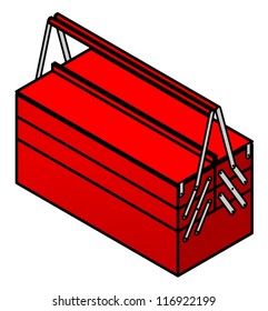 A red metal toolbox.