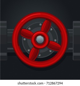 Red metal valve. Retro tool for analogue interface.