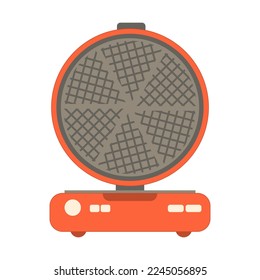 Red metal waffle iron. Kitchen utensils and household appliances for baking. Vector illustration isolated design