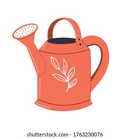 Red metal watering can isolated on white background.A garden tool or agricultural implement used for gardeners. Flat vector illustration.