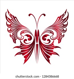 red metalic ethnic abstract butterfly ornament design with white background. tattoo  in the form of the sun. Simple tribal logo design for men, woman and girl. vector illustration