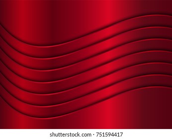 Red metallic background with waves. Abstract vector illustration.