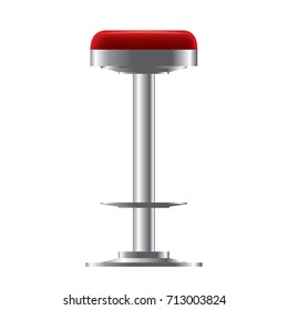 Red And Metallic Bar Stool Vector Illustration. Realistic 3d High Bar Chair For Bar Interior Design.