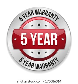 Red metallic five year warranty button