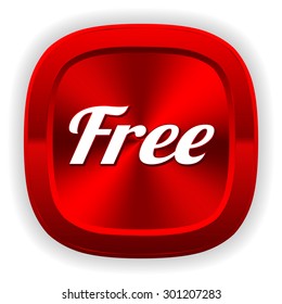Red metallic free button on white background