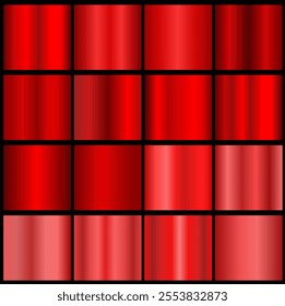 Red metallic gradient vector collection. Red gradient set..