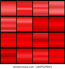 Red metallic gradient vector collection. Red gradient set.Red metal sheet texture background set. realistic red, gradient mesh..