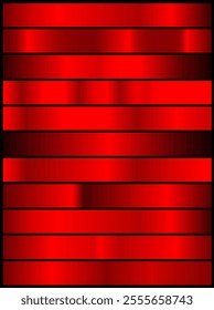 Red metallic gradients vector collection, Christmas red gradient set.