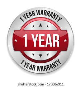 Red Metallic One Year Warranty Button