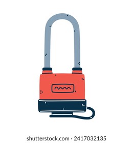Red Metallic Padlock as Portable Lock with Shackle Vector Illustration