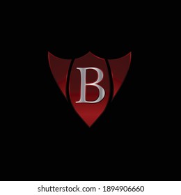 Logo-Design des Roten Metallschilds für Buchstabe B. Realistisches Logo-Design für Red Metallic Letter B. Logo-Design für Autos, Sicherheitsfirmen und andere.
