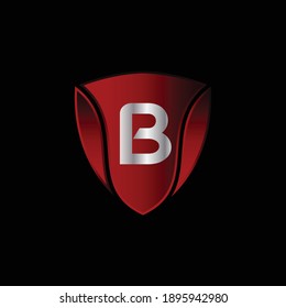 Red Metallic Shield Logo Design for Letter B. Realistic Red Metallic Letter B Logo Design. Logo Design for cars, safety companies, and others.