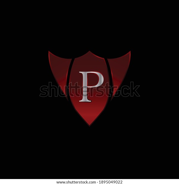Red Metallic Shield Logo Design for Letter P.\
Realistic Red Metallic Letter P Logo Design. Logo Design for cars,\
safety companies, and\
others.