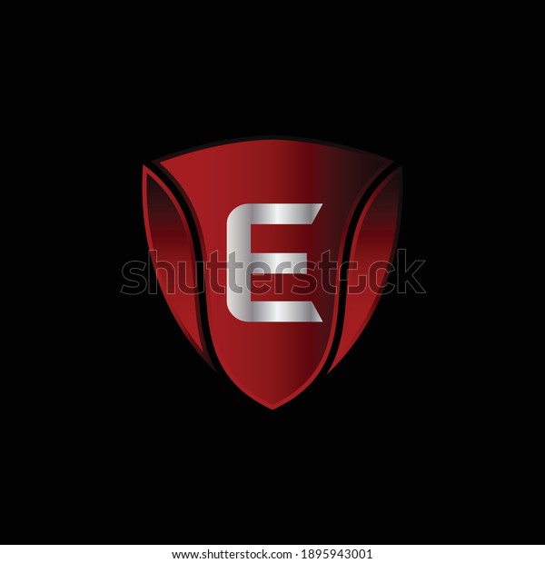 Red Metallic Shield Logo Design for Letter E.\
Realistic Red Metallic Letter E Logo Design. Logo Design for cars,\
safety companies, and\
others.