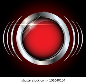 Red metallic silver glossy vector button with light effects on black background and copyspace inside the button