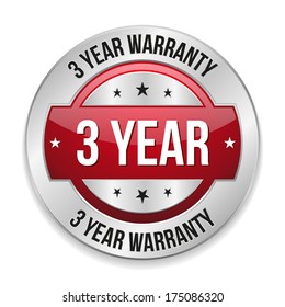 Red metallic three year warranty button