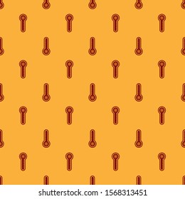Red Meteorology thermometer measuring heat and cold icon isolated seamless pattern on brown background. Thermometer equipment showing hot or cold weather.  Vector Illustration