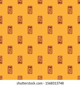 Red Meteorology thermometer measuring heat and cold icon isolated seamless pattern on brown background. Thermometer equipment showing hot or cold weather.  Vector Illustration