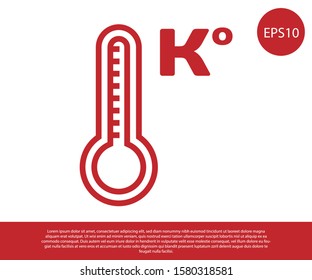 Red Meteorology thermometer measuring heat and cold icon isolated on white background. Temperature Kelvin.  Vector Illustration