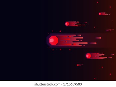A red meteors with the black background, vector illustration, flat design of meteors, using for wallapaper, banner, and background, flat design background, meteor flat design, vectors