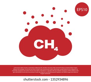 Red Methane emissions reduction icon isolated on white background. CH4 molecule model and chemical formula. Marsh gas. Natural gas. Vector Illustration
